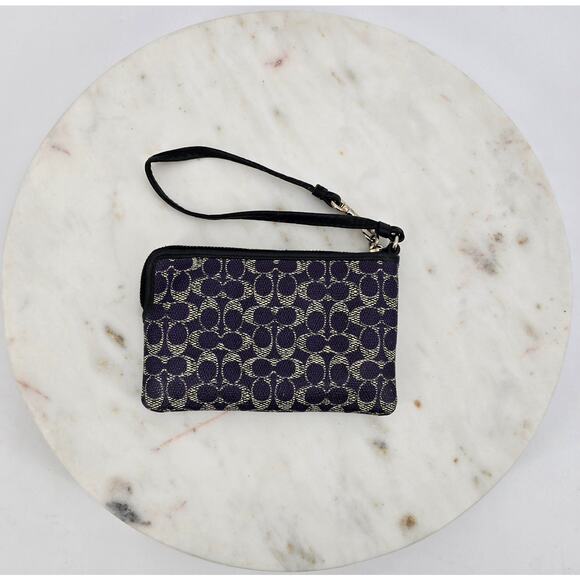 Coach Signature Jacquard Wristlet Deep Purple & Tan - Picture 5 of 7